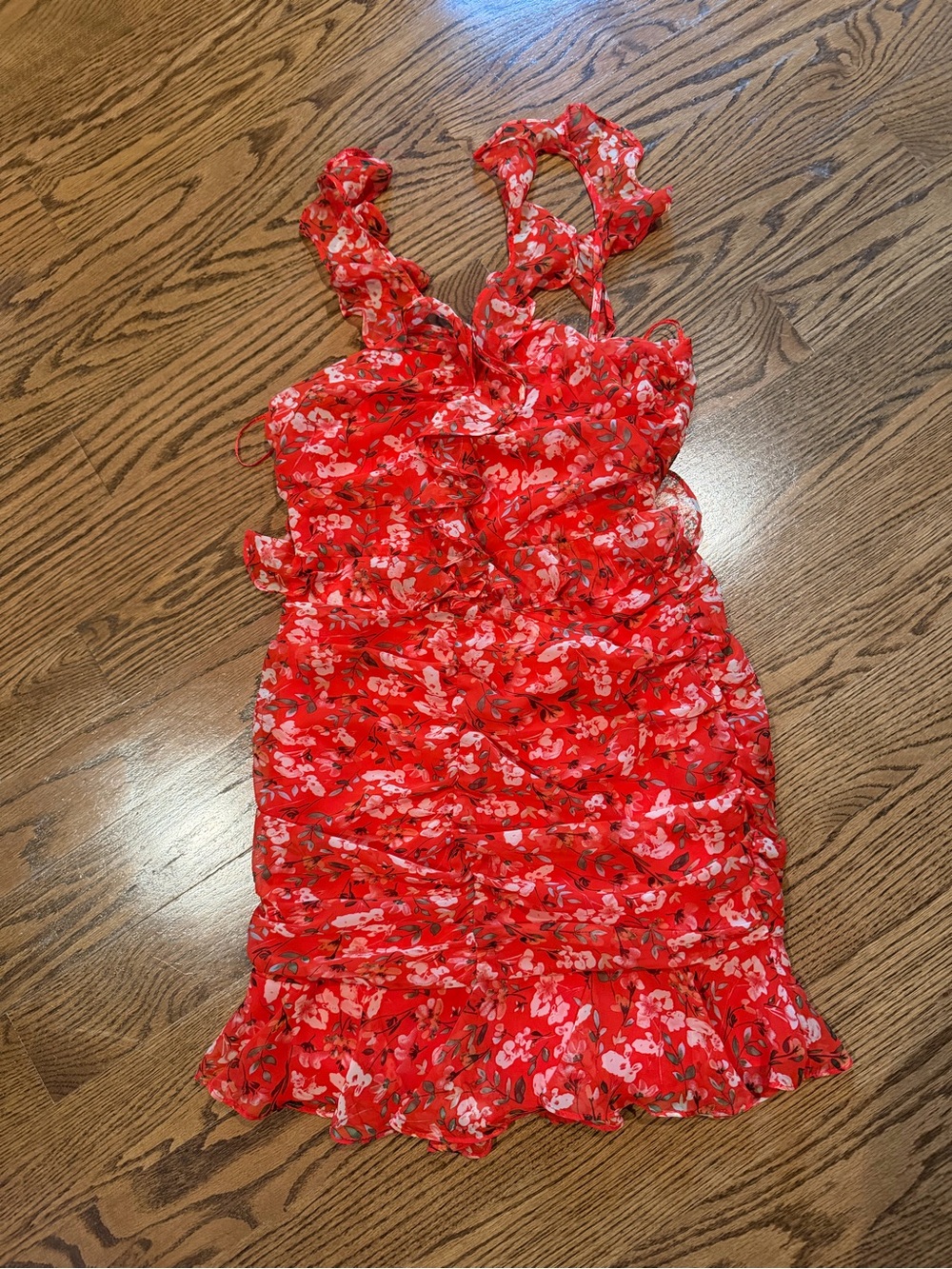 Astr Red Floral Ruffle Sundress
